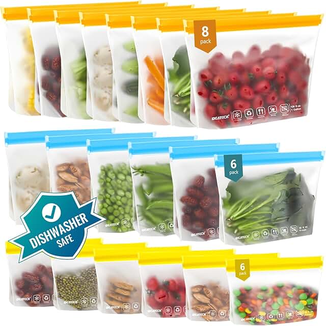 20 Reusable Dishwasher Safe Food Storage Bags in Various Sizes