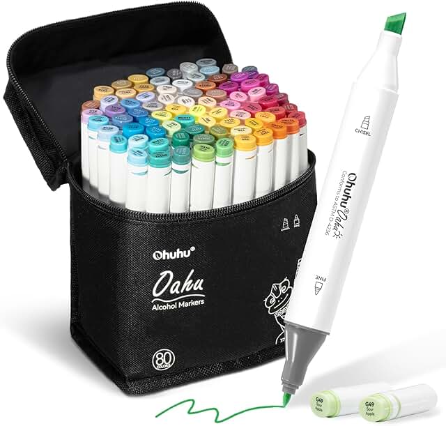 80-Color Dual Tip Alcohol Markers for Artists