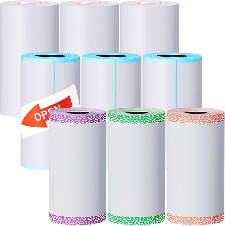 Nine Rolls of Thermal Printer Paper and Three Rolls of Adhesive Stickers