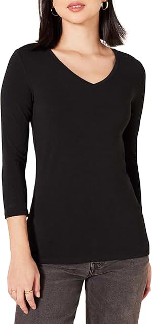 Women's 3/4 Sleeve V-Neck T-Shirt in Plus Sizes