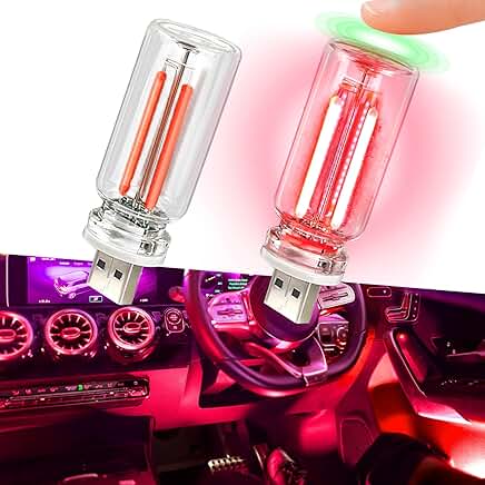 Two USB Car Night Lights, Touch Dimmable Ambient Lamps