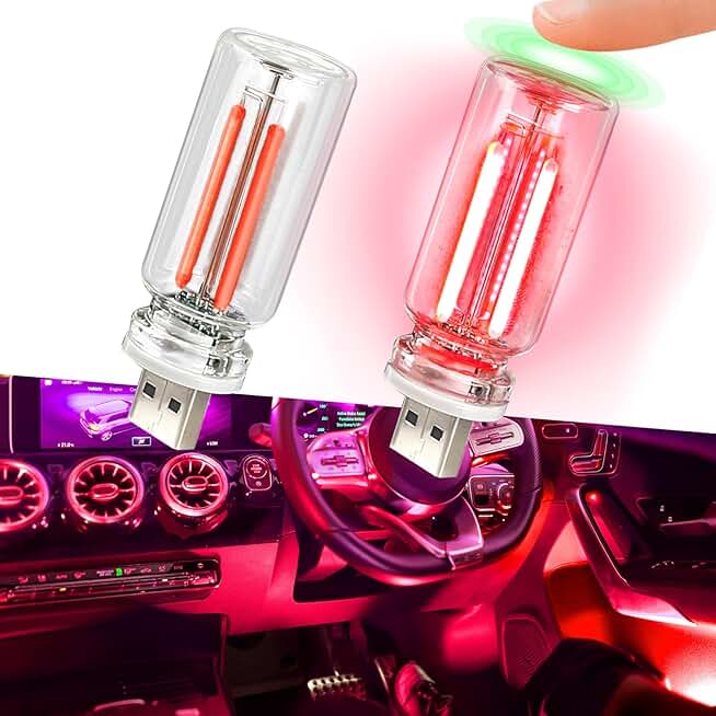 Two USB Car Night Lights, Touch Dimmable Ambient Lamps