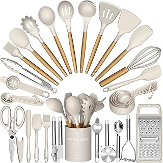 34-Piece Silicone Kitchen Utensil Set with Grater and Wood Handles