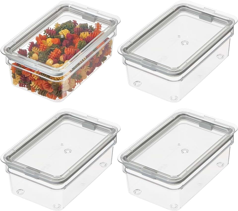 Set of 4 Medium Clear Food Storage Bins with Airtight Lids