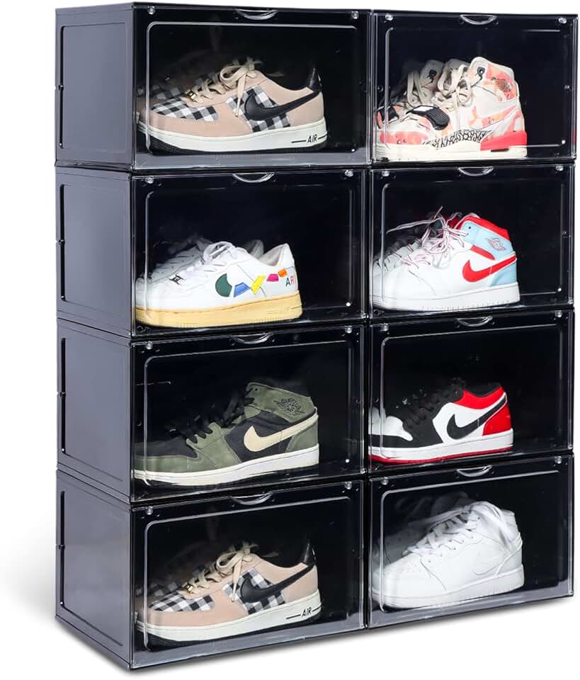 Stackable Clear Shoe Storage Boxes, 8 Pack