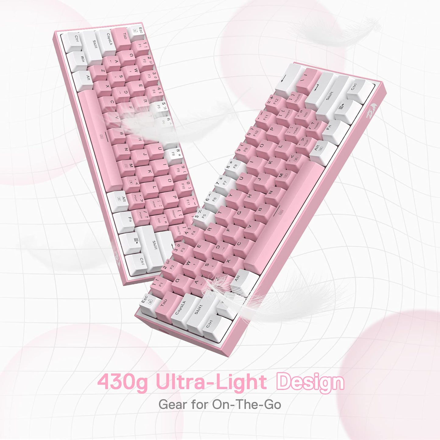 K617 Fizz 60% Wired RGB Gaming Keyboard, 61 Keys Compact Mechanical Keyboard w/White and Pink Color Keycaps, Linear Red Switch, Pro Driver/Software Supported
