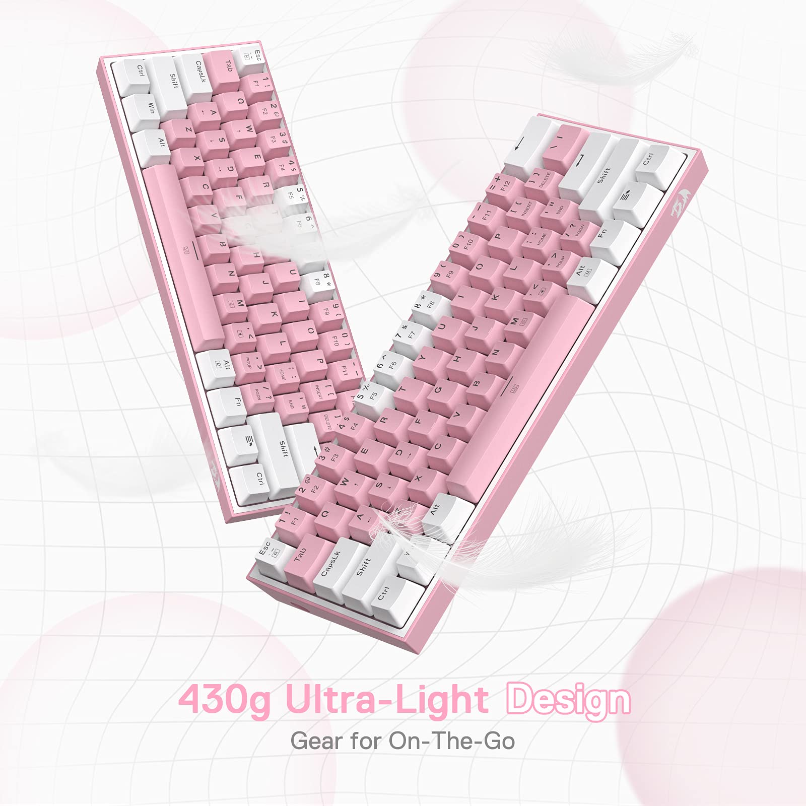 K617 Fizz 60% Wired RGB Gaming Keyboard, 61 Keys Compact Mechanical Keyboard w/White and Pink Color Keycaps, Linear Red Switch, Pro Driver/Software Supported