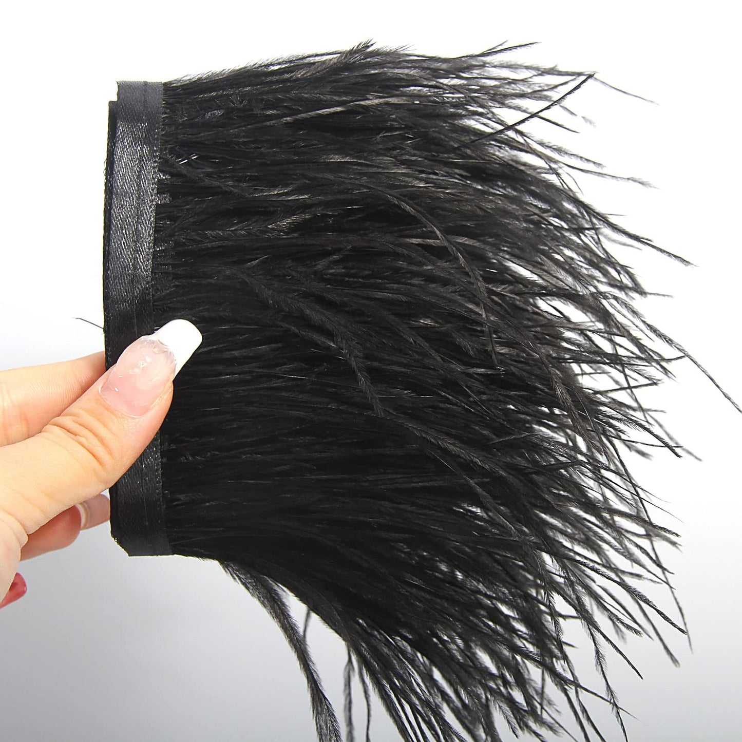 Black Ostrich Feather Trim 2 Yards for Sewing and Decor