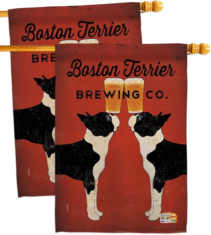 Boston Terrier Garden Flag Set with Paw Design
