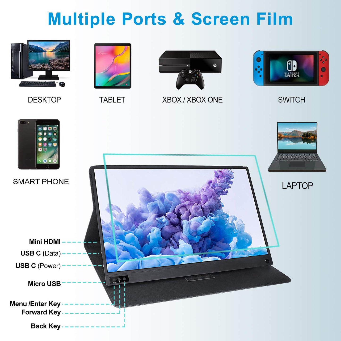 Portable Monitor for Laptop 15.6 FHD 1080P Portable Laptop Monitor, External Screen Computer Display with Speakers USB C HDMI Computer Monitor for MacBook Pro PC PS5, Include Smart Cover