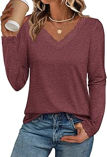 Casual Lace V-Neck Long Sleeve T-Shirt for Women