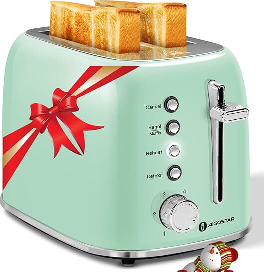 Retro 2-Slice Stainless Steel Toaster with Wide Slots