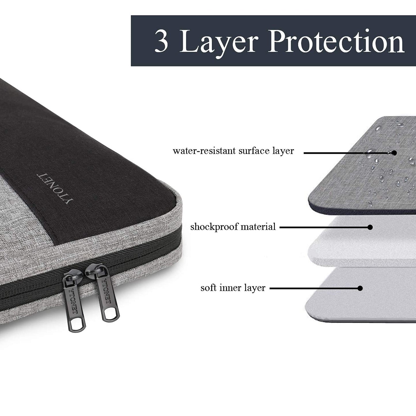 Laptop Case, 15.6 inch TSA Laptop Sleeve Water Resistant Durable Computer Carrying Case Compatible for HP, Dell, Lenovo, Asus Notebook, Gifts for Men Women, Grey