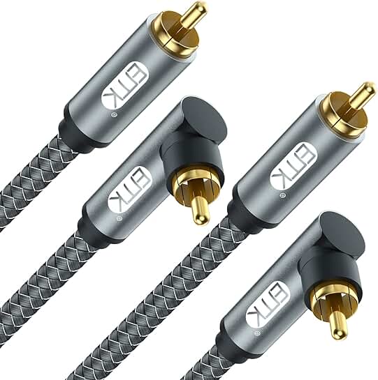 90° RCA Audio Cable, 15 Ft, Pack of 2