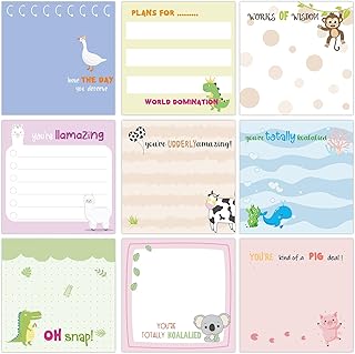 Set of 9 Cute Animal Sticky Note Pads, 3x3 Inches