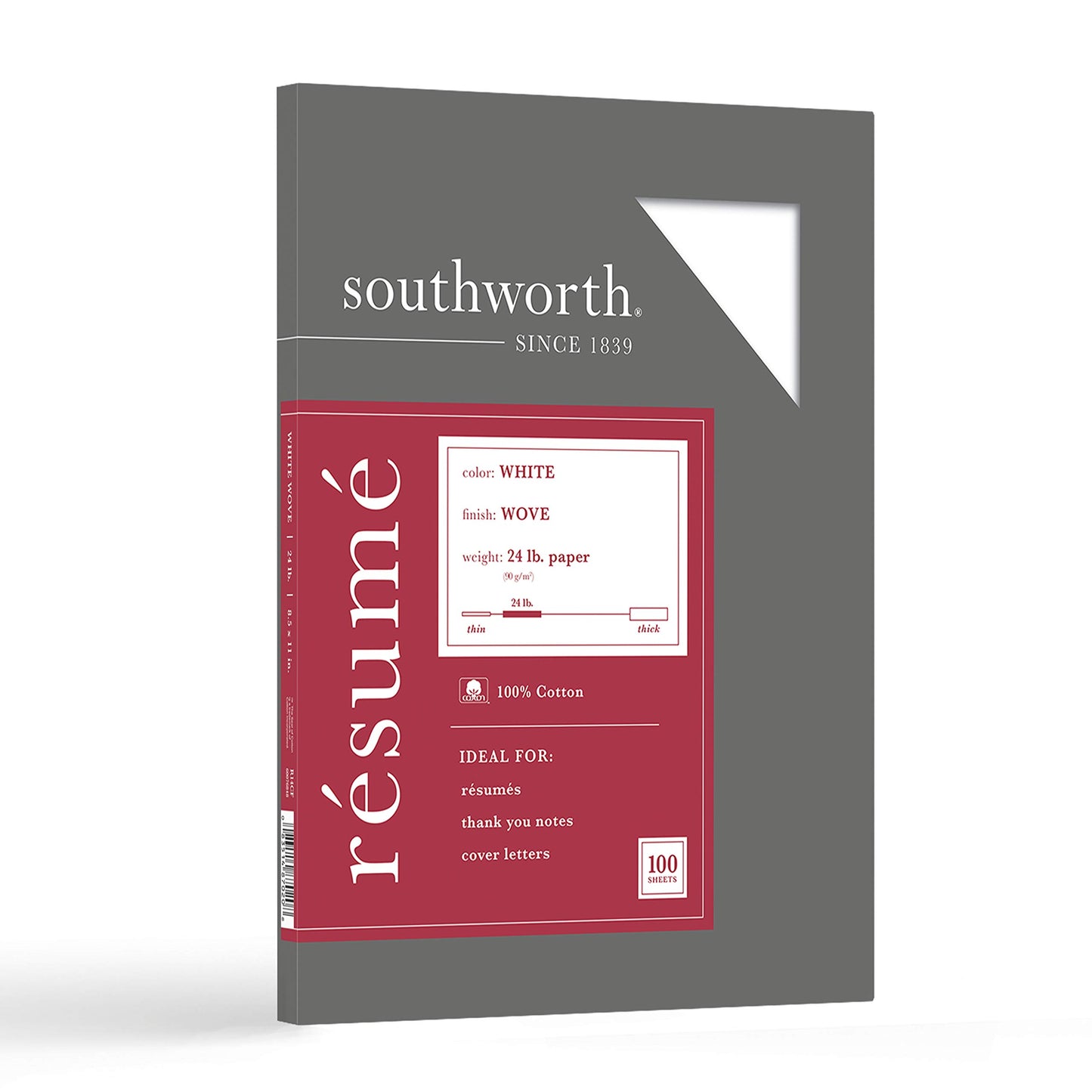 White 100% Cotton Resume Paper, 8.5 x 11, 24 lb, 100 sheets