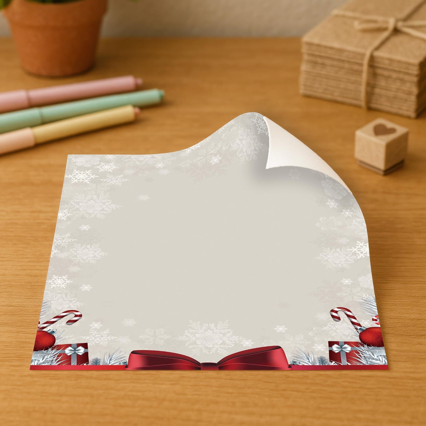 Holiday Stationery with Red Bow and Candy Cane Design