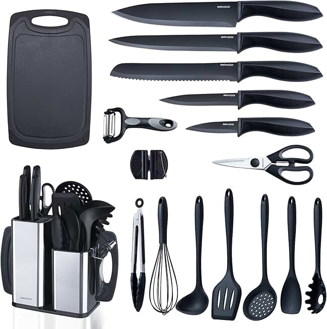 18-Piece Kitchen Utensils Set with Knives and Cutting Board