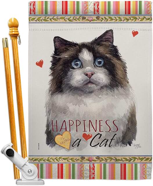 Cat and Kitten Garden Flag Set with Paw Prints