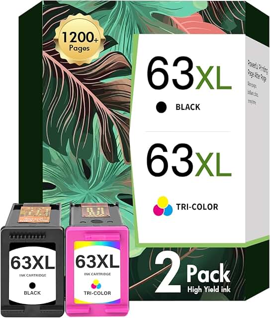 Black and color ink cartridges for HP printers, 2-pack