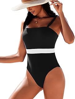 Women's Color Block One Piece Swimsuit, Square Neck, Vintage Style