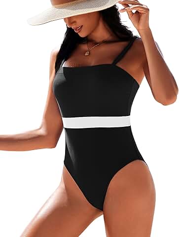Women's Color Block One Piece Swimsuit, Square Neck, Vintage Style