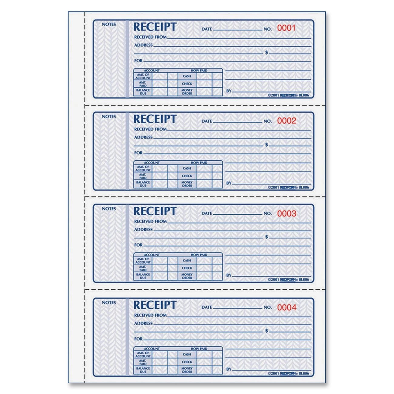 Money Receipt Book with Carbonless Forms, 11" x 8"