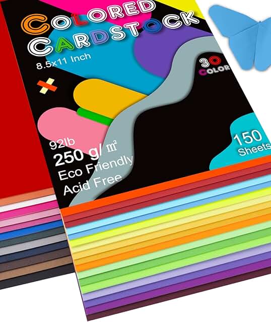 150 Sheets of 8.5x11 Colored Cardstock in 30 Assorted Colors