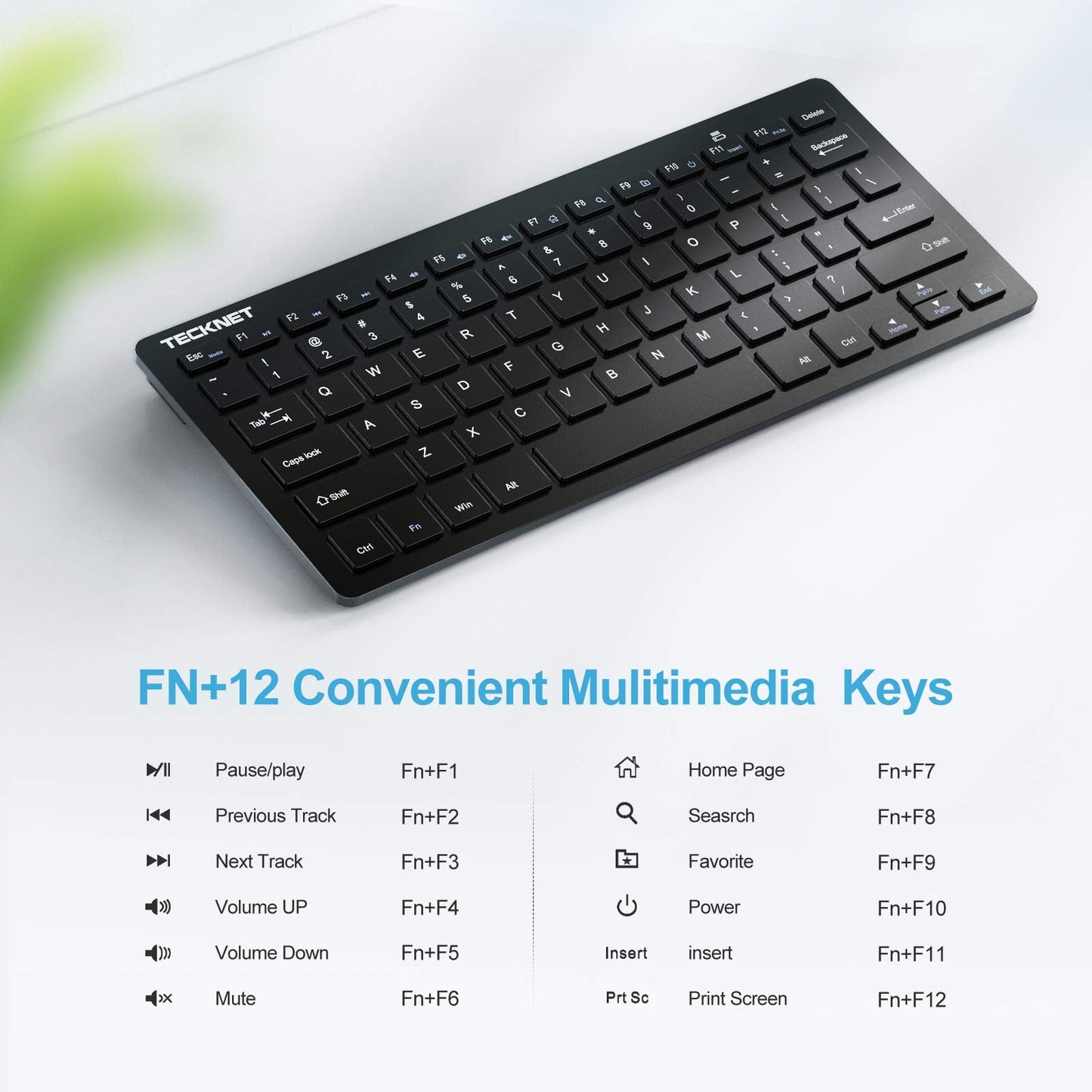 Wireless Keyboard, 2.4G Portable Mini Computer Keyboard, Quiet Click, 12 Media Keys, Print Screen Key, Compact Ergonomic USB Keyboard for Laptop, Desktop, Smart TV, Notebook, Chromebook