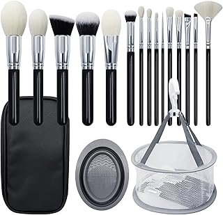 15-Piece Goat Hair Makeup Brush Set with Cleaning Tools