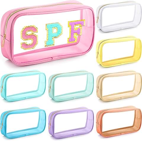 9-Piece Clear Makeup Bag Set with Chenille Letters