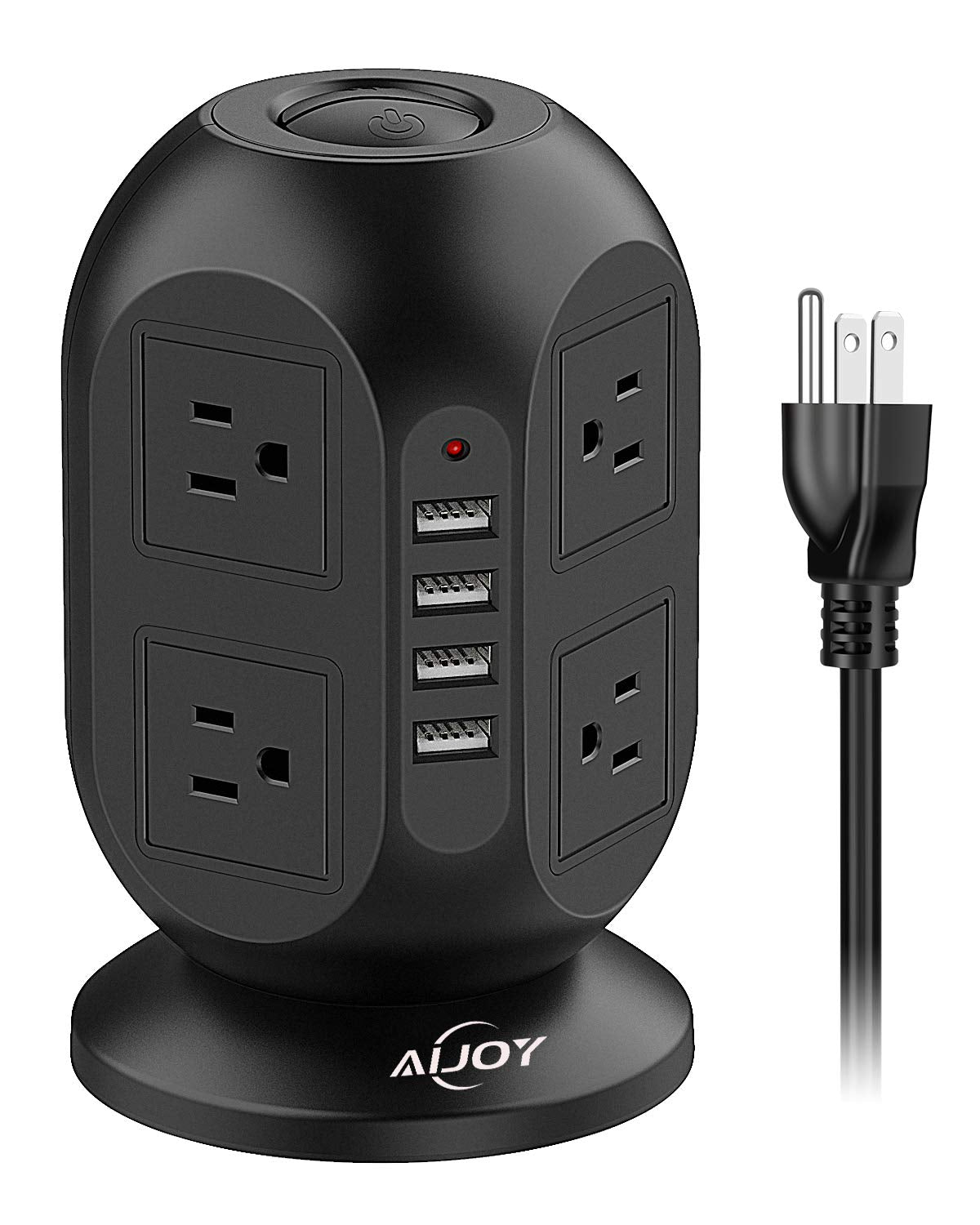 Power Strip Tower with USB Ports, Surge Protector 8 AC Outlets with 4 USB Ports, Fast Charging Station with Extension Cord 10FT, Circuit Breaker Safeguard for Home, Office & Dorm Room