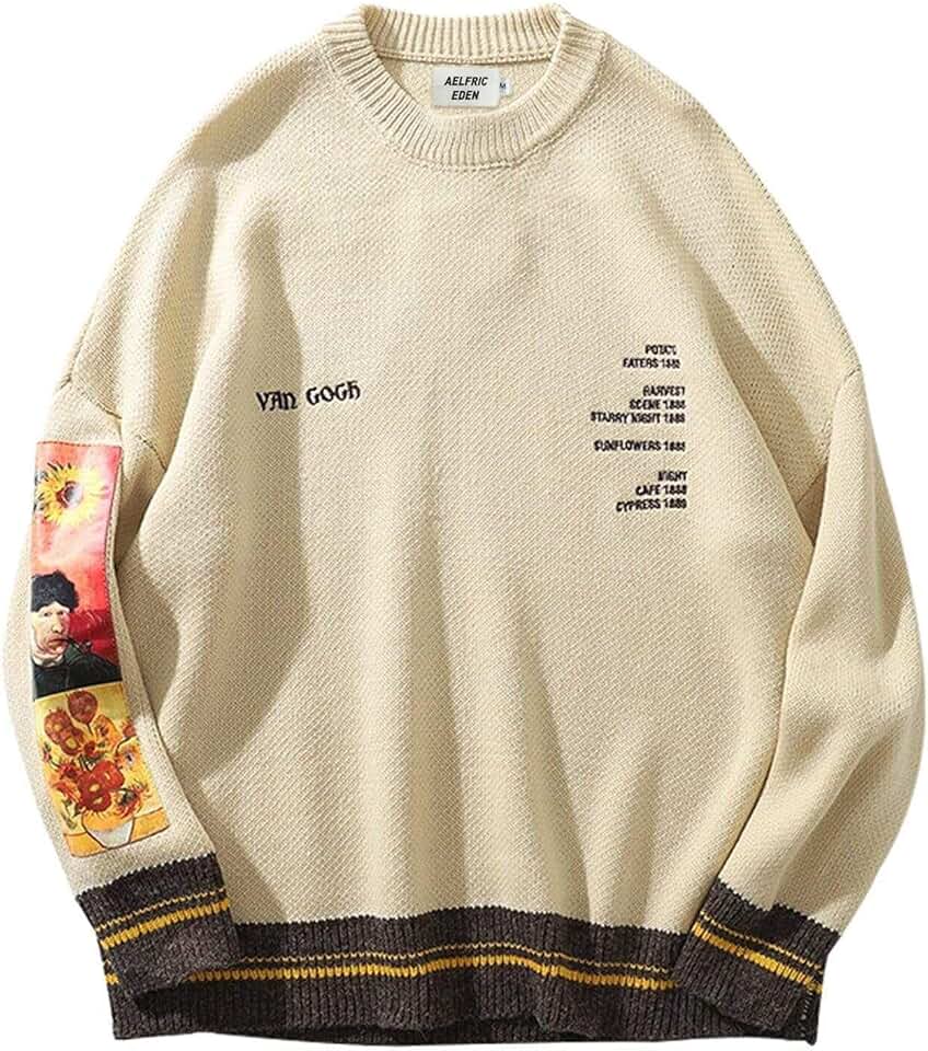 Oversized Van Gogh Graphic Knit Sweater for Men and Women
