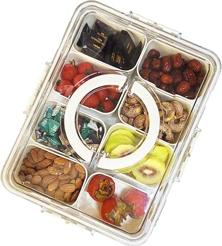 Divided Clear Snack Tray with Lid and Handle, 8 Compartments, 2 Pack