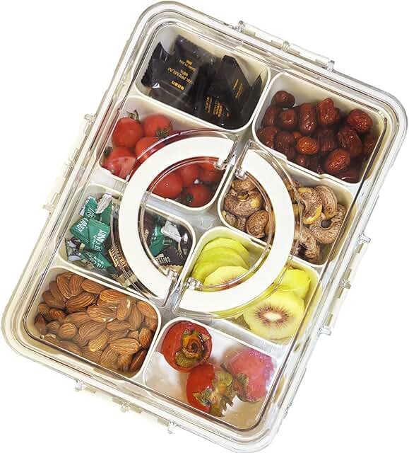 Divided Clear Snack Tray with Lid and Handle, 8 Compartments, 2 Pack