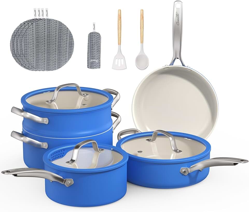 15-Piece Non-Stick Ceramic Cookware Set with Steamer