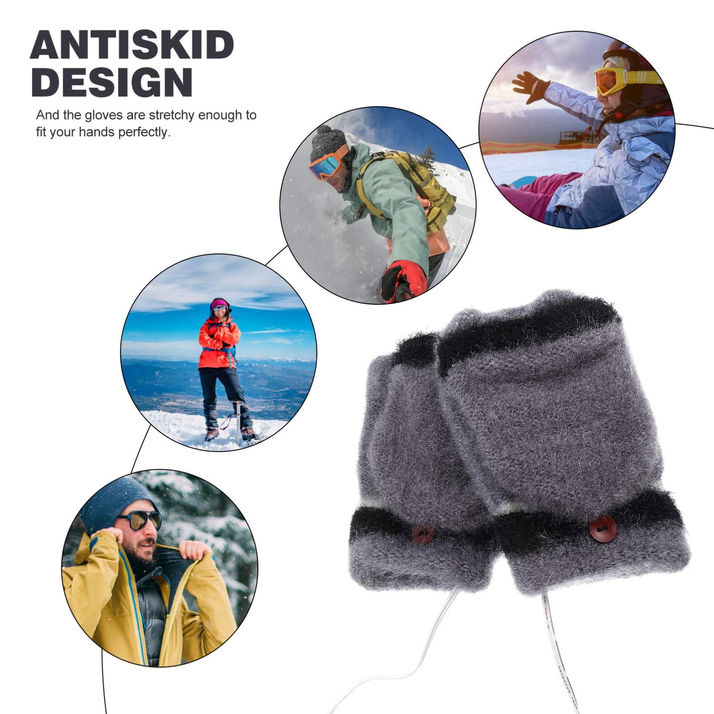 1 Pair USB Heated Gloves Winter Warm Laptop Gloves Half Hands Heated Fingerless Heating Knitting Hands Warmer for Home Office School Grey