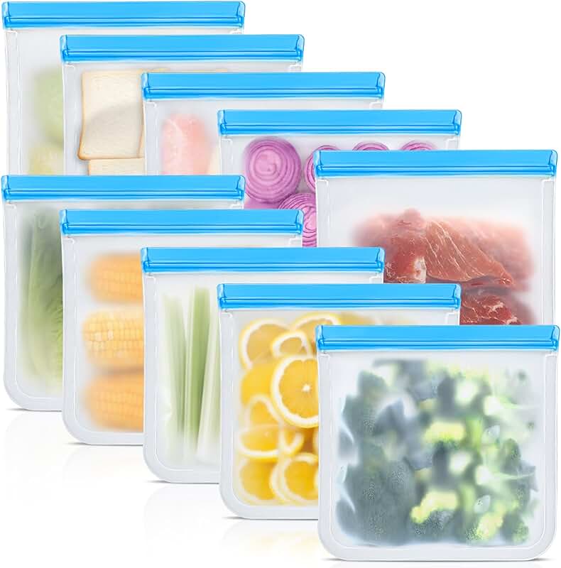 Set of 10 Reusable Silicone Food Storage Bags