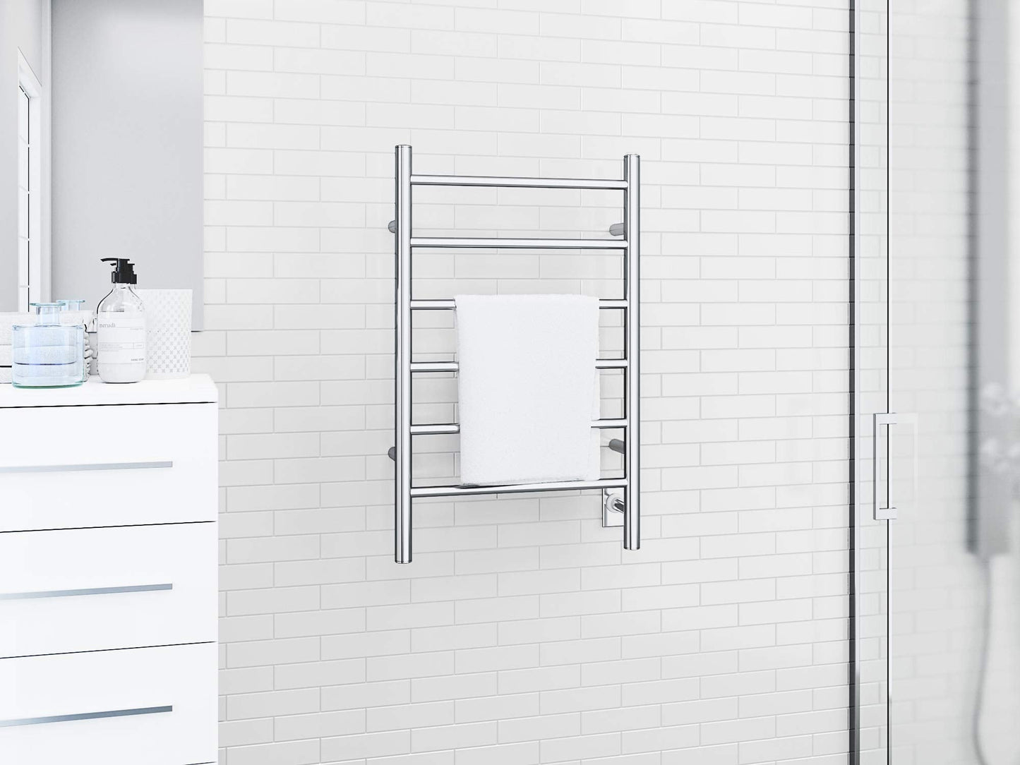 AN-5309 Comfort Dual 6 6-Bar Wall Mount Hardwired and Plug-in Towel Warmer in Polished Stainless Steel