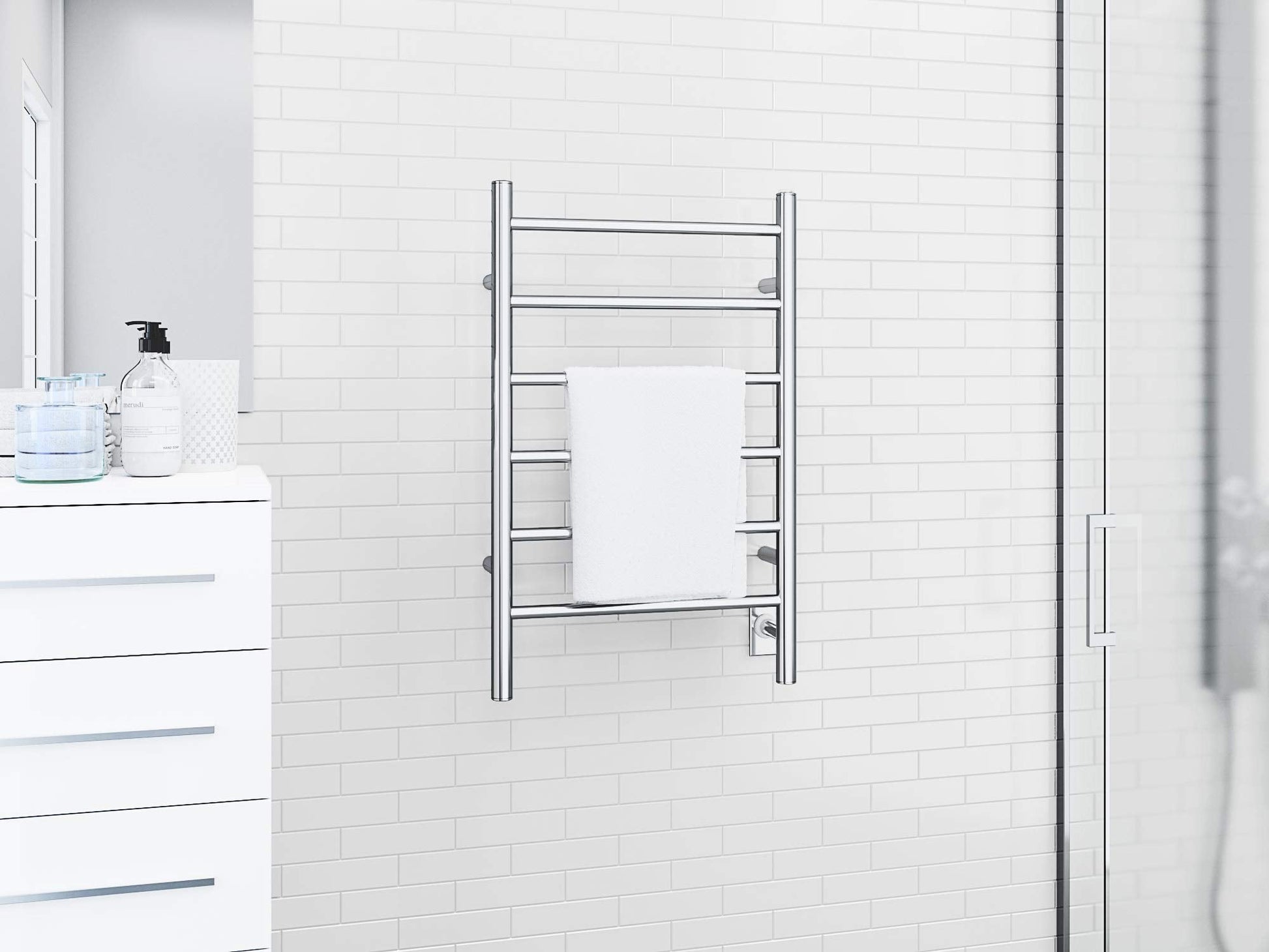AN-5309 Comfort Dual 6 6-Bar Wall Mount Hardwired and Plug-in Towel Warmer in Polished Stainless Steel