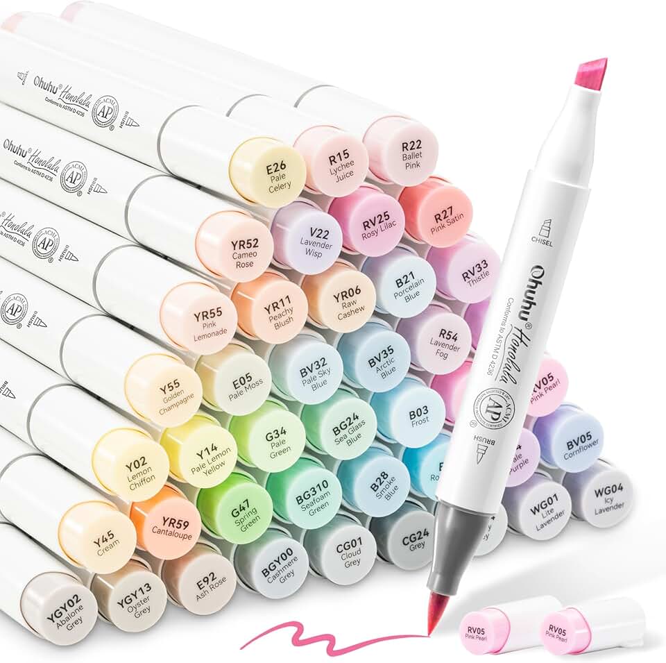 48-Color Pastel Alcohol Brush Marker Set