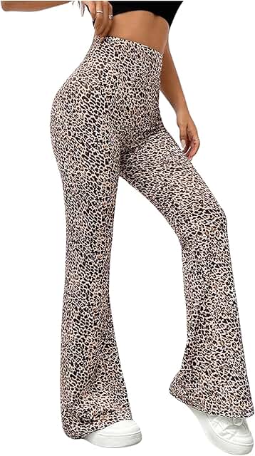 Women's Leopard Print High-Waisted Bell Bottom Pants