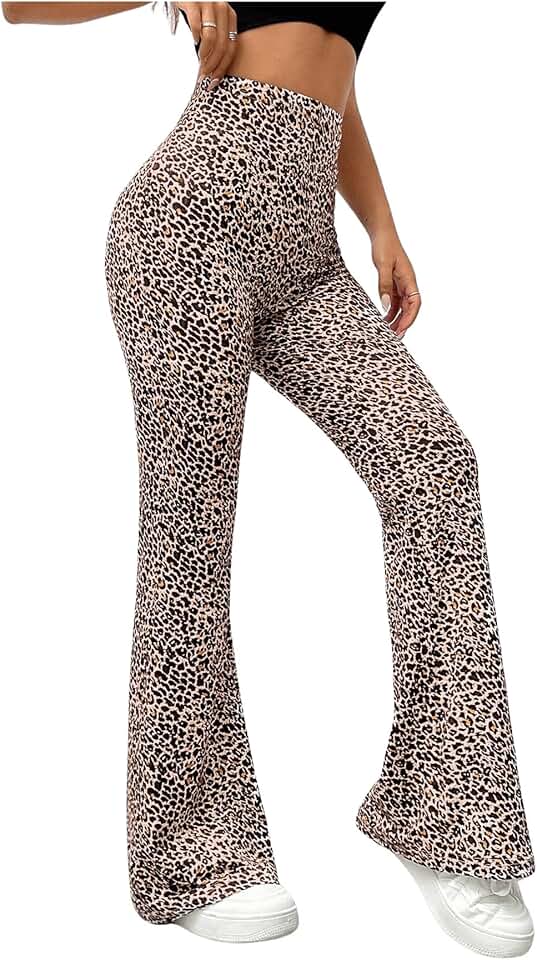 Women's Leopard Print High-Waisted Bell Bottom Pants