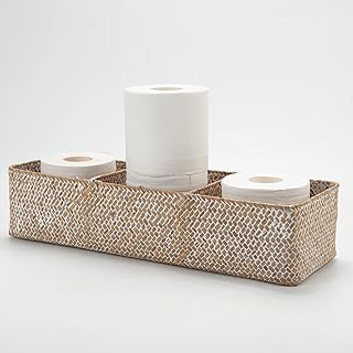 Whitewash Seagrass Toilet Tank Basket with 3 Sections