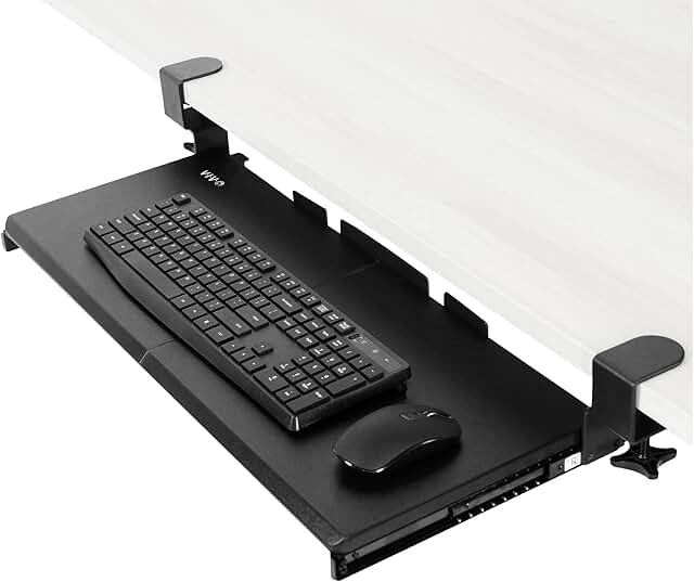 Large Under Desk Keyboard Tray with Clamp Mount