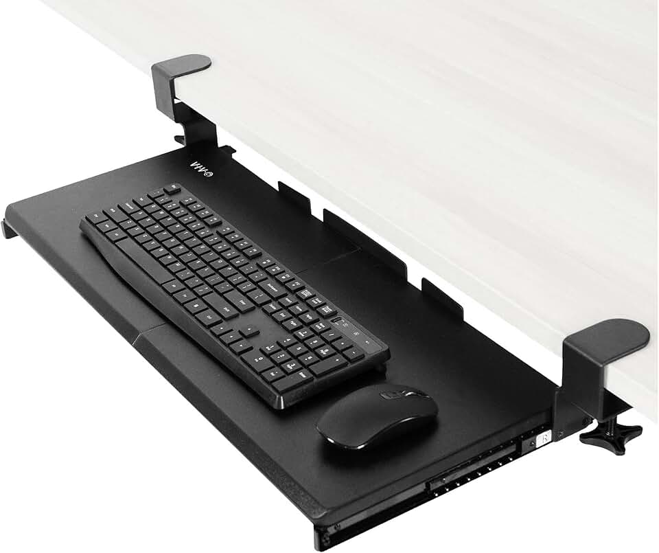 Large Under Desk Keyboard Tray with Clamp Mount