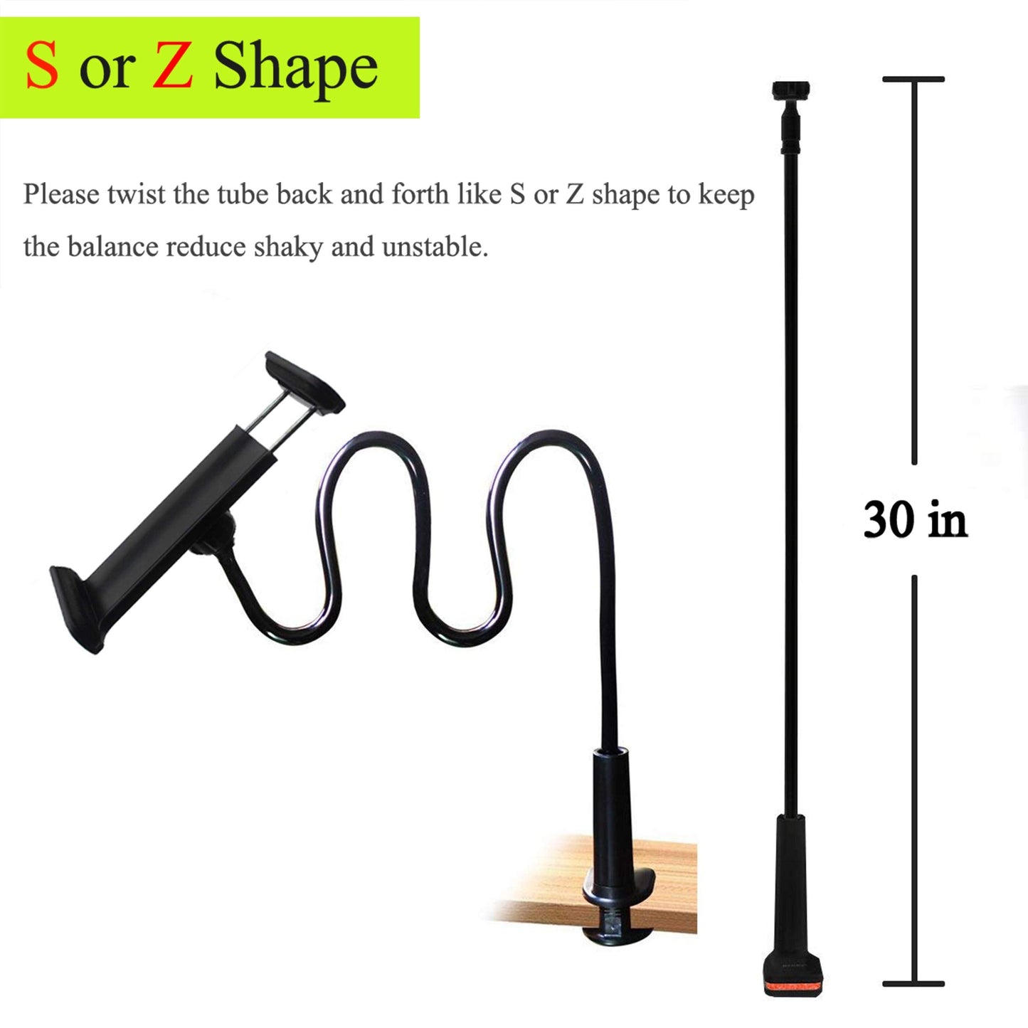 Tablet Stand Holder, Mount Holder Clip with Grip Flexible Long Arm Gooseneck Compatible with ipad iPhone/Nintendo Switch/Samsung Galaxy Tabs/ Kindle HD - Black