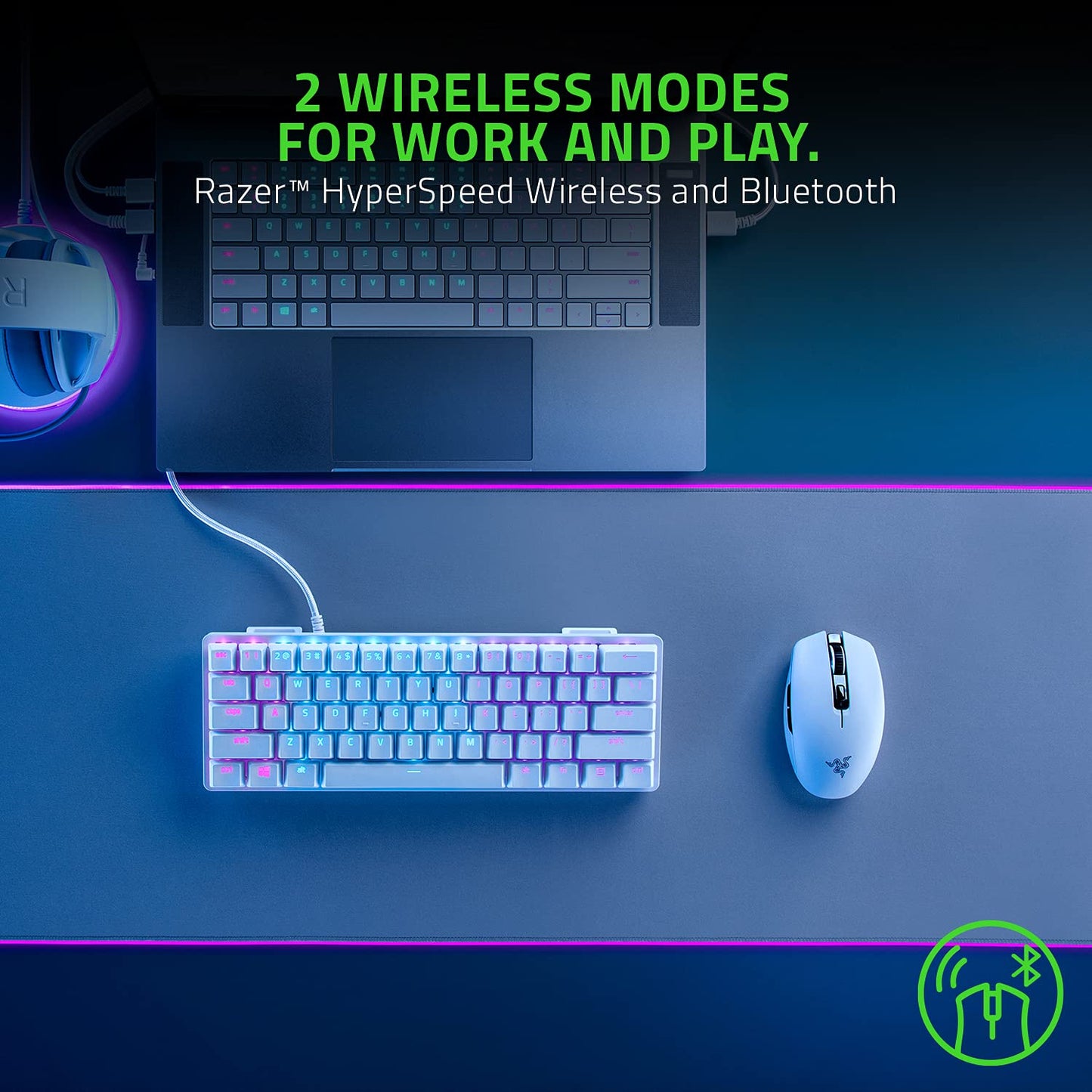 Orochi V2 Mobile Wireless Gaming Mouse: Ultra Lightweight - 2 Wireless Modes - Up to 950hrs Battery Life - Mechanical Mouse Switches - 5G Advanced 18K DPI Optical Sensor - White