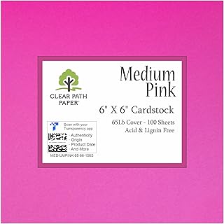 Pink 6x6 inch cardstock, 65 lb, 100 sheets