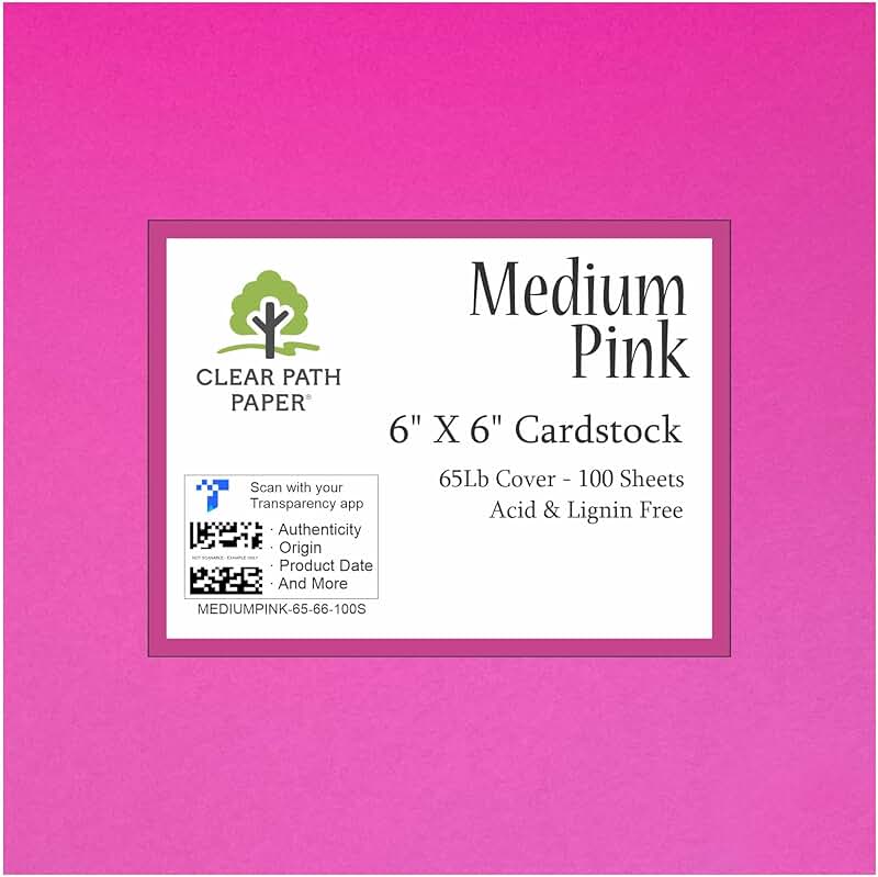 Pink 6x6 inch cardstock, 65 lb, 100 sheets
